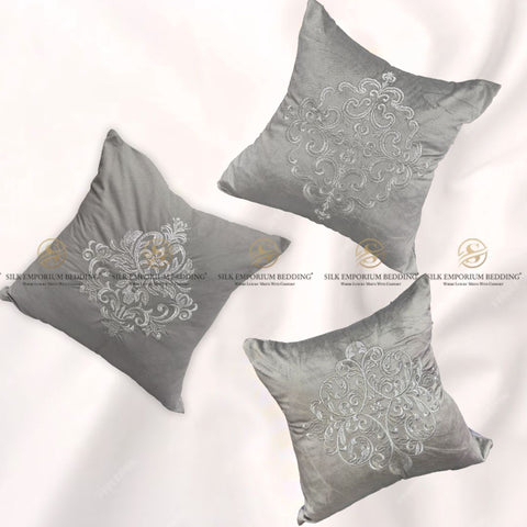 Velvet Embroidered Square Cushion (Velvet Embroidered Square Cushion (Titanium Grey)