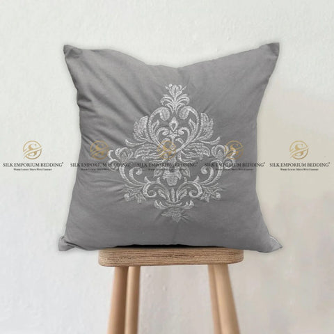 Velvet Embroidered Square Cushion (Velvet Embroidered Square Cushion (Titanium Grey)