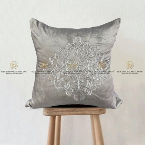 Velvet Embroidered Square Cushion (Velvet Embroidered Square Cushion (Titanium Grey)