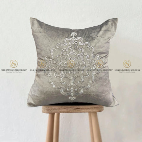 Velvet Embroidered Square Cushion (Velvet Embroidered Square Cushion (Titanium Grey)