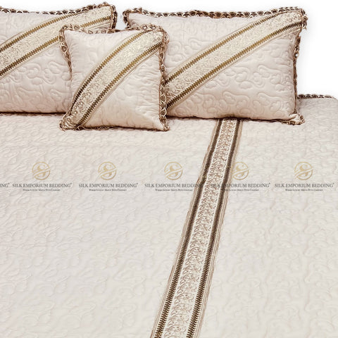 Cotton Irsh Quilted EMB Border Bedspread 4pcs Set (Turkish Peach)