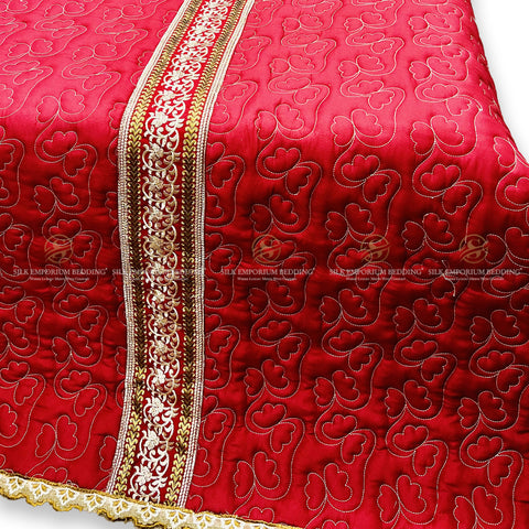 Cotton Irsh Quilted EMB Border Bedspread 4pcs Set (Mahroon)
