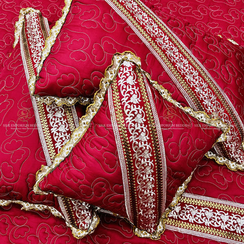 Cotton Irsh Quilted EMB Border Bedspread 4pcs Set (Mahroon)
