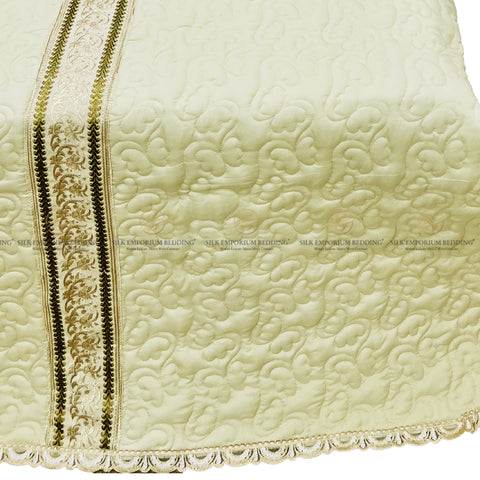 Cotton Irsh Quilted EMB Border Bedspread 4pcs Set (Beige Gold)