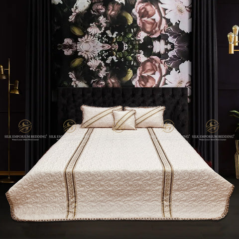 Cotton Irsh Quilted EMB Border Bedspread 4pcs Set (Turkish Peach)