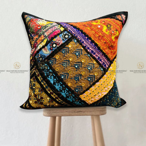 Azaadi Sale Handmade Ajrak Square Cushion - Silk Emporium Bedding