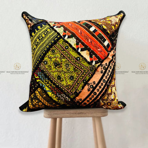Azaadi Sale Handmade Ajrak Square Cushion - Silk Emporium Bedding