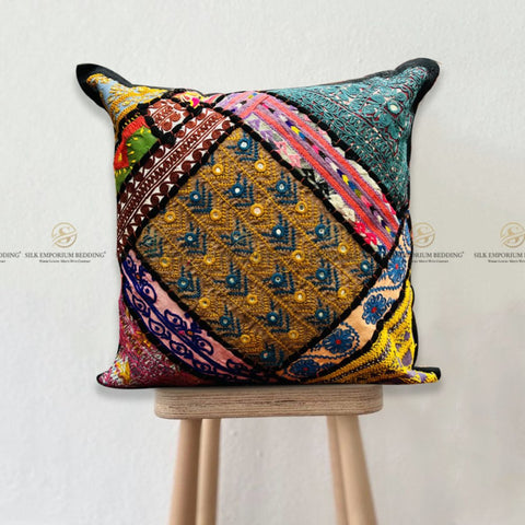 Handmade Ajrak Square Cushion - Silk Emporium Bedding