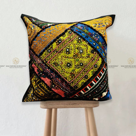 Handmade Ajrak Square Cushion - Silk Emporium Bedding
