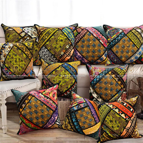 Handmade Ajrak Square Cushion - Silk Emporium Bedding