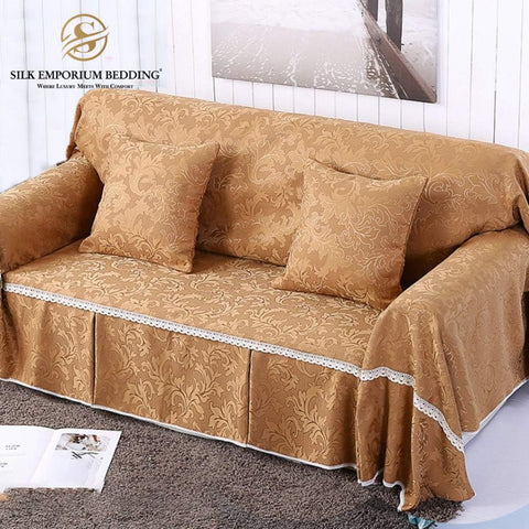 Jacquard Sofa Couch Cover Protector Brown - Silk Emporium Bedding
