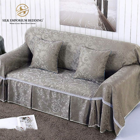 Jacquard Sofa Couch Cover Protector (Hazel Gray) - Silk Emporium Bedding