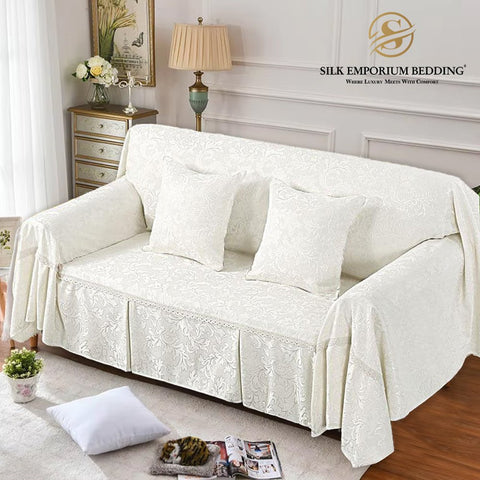 Jacquard Sofa Couch Cover Protector (Pearl White) - Silk Emporium Bedding