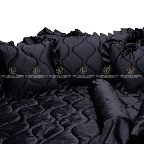 Luxury Velvet Bridal 9 Pcs set. (Charcoal Black) - Silk Emporium Bedding