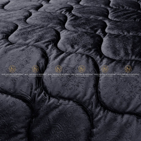 Luxury Velvet Bridal 9 Pcs set. (Charcoal Black) - Silk Emporium Bedding