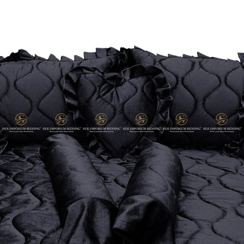 Luxury Velvet Bridal 9 Pcs set. (Charcoal Black) - Silk Emporium Bedding