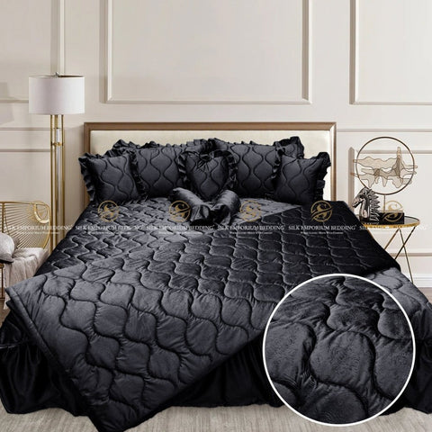 Luxury Velvet Bridal 9 Pcs set. (Charcoal Black) - Silk Emporium Bedding