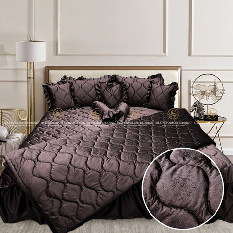 Luxury Velvet Bridal 9 Pcs set. ( Choco Brown) - Silk Emporium Bedding