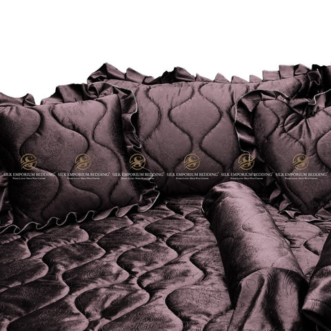 Luxury Velvet Bridal 9 Pcs set. ( Choco Brown) - Silk Emporium Bedding