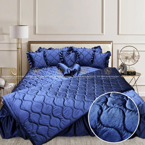 Luxury Velvet Bridal 9 Pcs set. (Navy Blue) - Silk Emporium Bedding