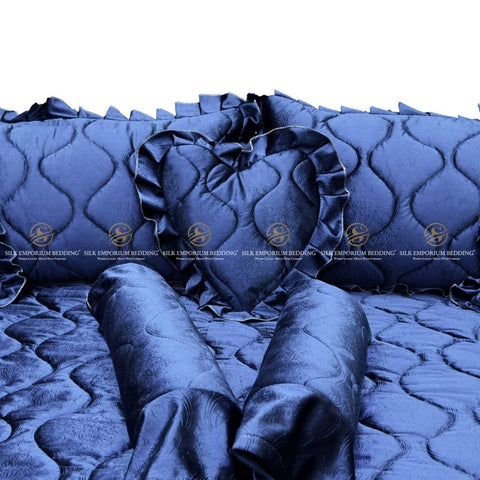 Luxury Velvet Bridal 9 Pcs set. (Navy Blue) - Silk Emporium Bedding
