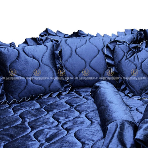 Luxury Velvet Bridal 9 Pcs set. (Navy Blue) - Silk Emporium Bedding
