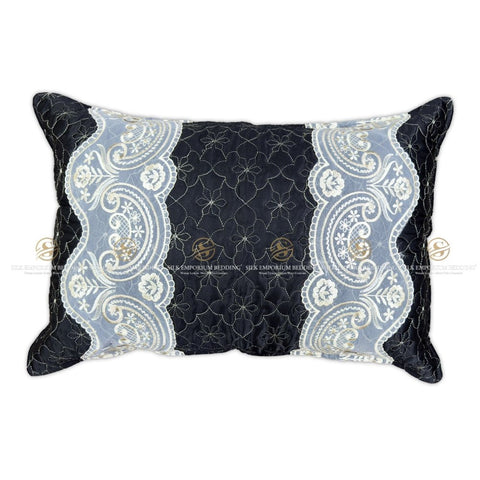 Silk Quilted Turkish Bedspread 4pcs Set (Charcoal Black) - Silk Emporium Bedding