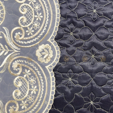 Silk Quilted Turkish Bedspread 4pcs Set (Charcoal Black) - Silk Emporium Bedding