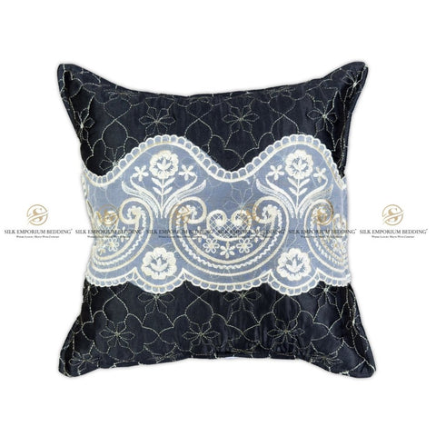 Silk Quilted Turkish Bedspread 4pcs Set (Charcoal Black) - Silk Emporium Bedding