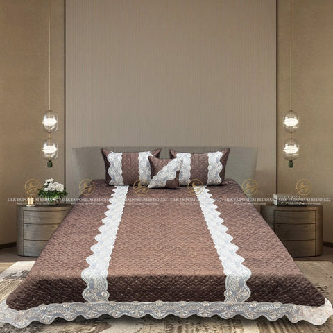 Silk Quilted Turkish Bedspread 4pcs Set (Coco Brown) - Silk Emporium Bedding