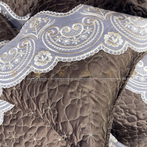 Silk Quilted Turkish Bedspread 4pcs Set (Coco Brown) - Silk Emporium Bedding