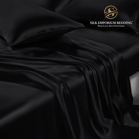 Silk Satin Bedsheet 3pcs (Charcoal Black) - Silk Emporium Bedding