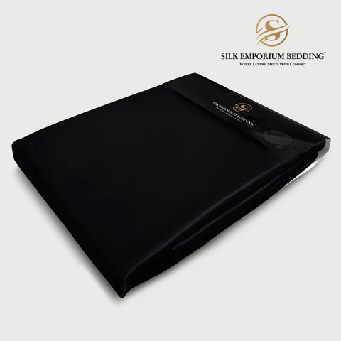 Silk Satin Bedsheet 3pcs (Charcoal Black) - Silk Emporium Bedding