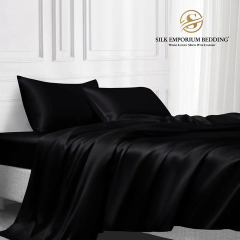 Silk Satin Bedsheet 3pcs (Charcoal Black) - Silk Emporium Bedding