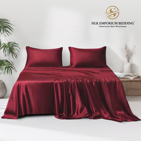 Silk Satin Bedsheet 3pcs (Maroon) - Silk Emporium Bedding