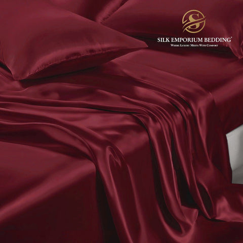 Silk Satin Bedsheet 3pcs (Maroon) - Silk Emporium Bedding