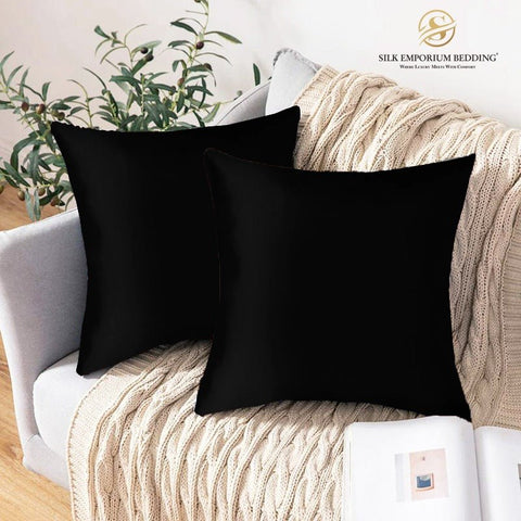Azaadi Sale Silk Cushion Covers (Charcoal Black) - Silk Emporium Bedding