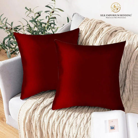 Azaadi Sale Silk Cushion Covers (Maroon) - Silk Emporium Bedding